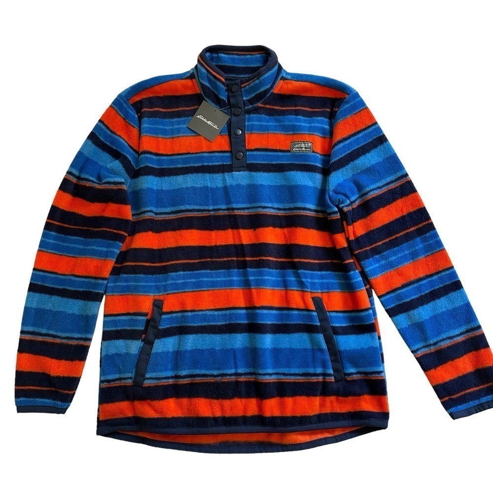 NWT Eddie Bower Boys Quest Fleece Snap Neck Pullover Stripe Large